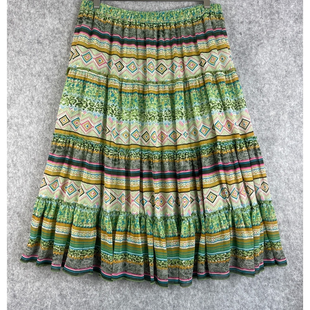 Sundance‎ Skirt Womens XL Green Tiered Peasant Midi Ruffle Boho Southwest Y2K